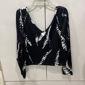 Navy vee neck blouse with sleeves and lace vee back